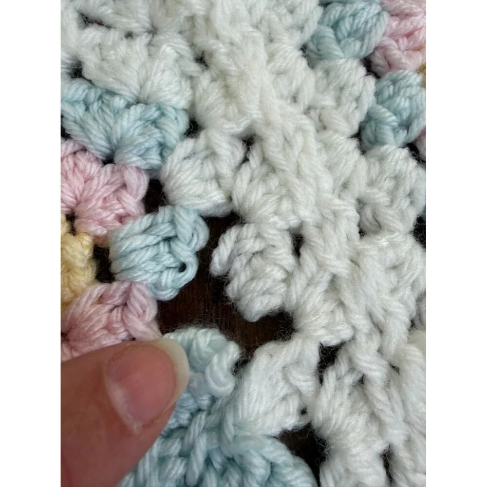 Vintage Crochet Granny Square Blanket Pastel Floral Throw 58x42